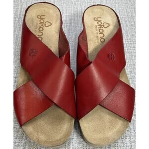 Yokono Candela Red Leather Criss Cross Cork Wedge Sandals Made in Spain Size 7.5